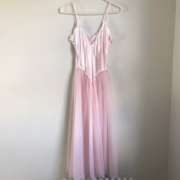Vintage Victorias Secret Gown Pink Sheer Satin Womens Small Set 2 Pc Set - Picture 3 of 12